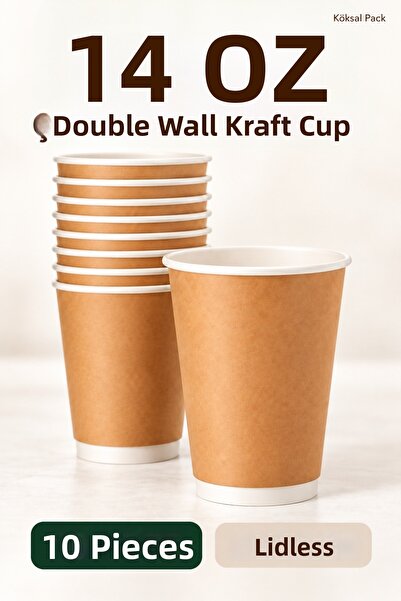 Köksal Pack 10 Pcs 14 oz Double Wall Kraft Coffee Cup Without Lid Double Wall...