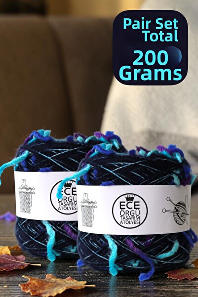 Ece Örgü Tasarım Atölyesi Σετ νήματος πλεξίματος από μείγμα ανγκόρα σε ναυτικ...