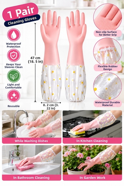 MİMOZA PARK 2 Pieces of Latex Long Gloves – Waterproof Daisy Design Gloves fo...