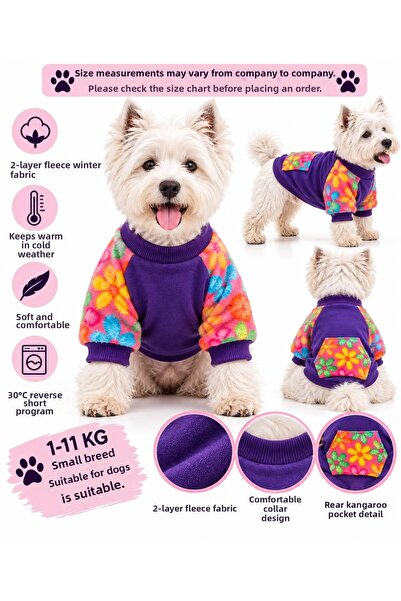 DOGİ&DOG Small Breed Purple Flowers Kangaroo Pocket Detailed Dog Sweati Dog O...