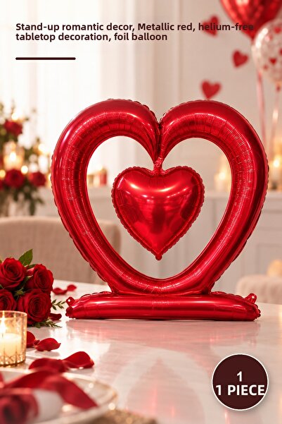 Yenilig 1 Piece Standing Heart-In-A-Heart Foil Balloon – Romantic Decor with ...