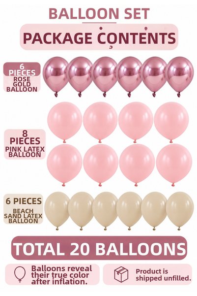 baloss fer Pink Chrome Elegance Deluxe 20-Piece Balloon Set Chrome Pink Pink Sea Sand Girl Child Birthday Baby Shower Engagement Promise Party Decoration Celebration Photo Concept Decoration Balloons
