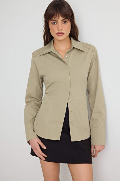 Trendyol Collection Khaki Shoulder Detailed Shirt Twoaw27Go00142