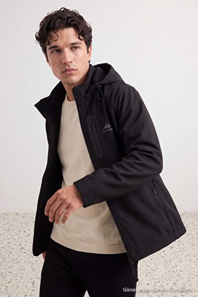 Trendyol Collection Black Water Repellent Hooded Lined Regular Fit Men's Coat...