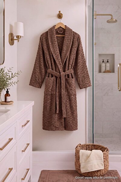 TRENDYOLMİLLA HOME Jacquard Curly Brown Belted Bathrobe Tphaw27Nz00003