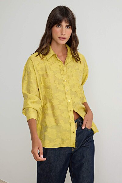 Trendyol Collection قميص كاكي شفاف كبير الحجم TDRSS26GO00047