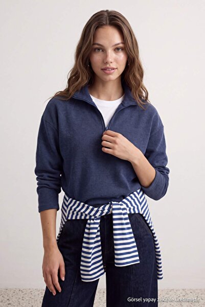 Trendyol Collection Indigo Thessaloniki/Knitwear Look Zip-Up Collar Regular/N...