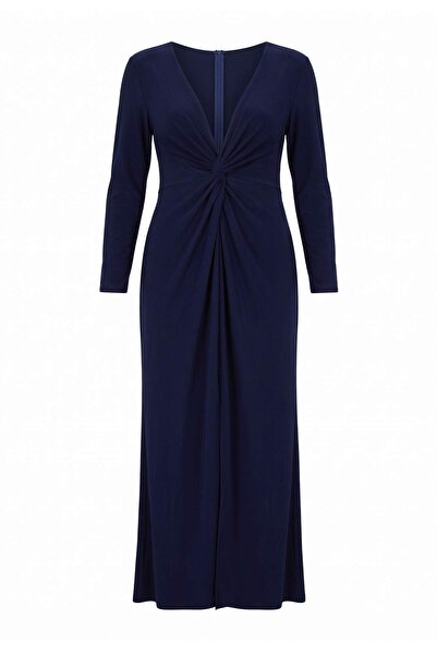 Trendyol Curve Navy Blue Double Breasted Collar Knitted Long Stylish Evening ...