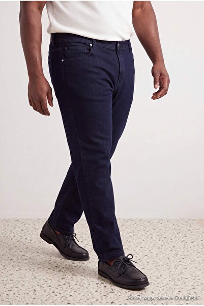 Trendyol Collection Big Size Navy Blue Regular Fit Flexible Fabric Men's Jean...
