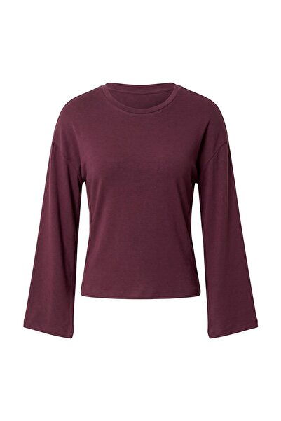 Trendyol Collection Plum Waist-Fitted Crew Neck Low Sleeve Viscose Stretchy R...