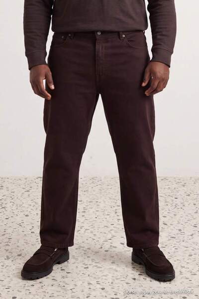 Trendyol Collection Dark Brown Straight Fit Big Size Flexible Fabric Normal W...