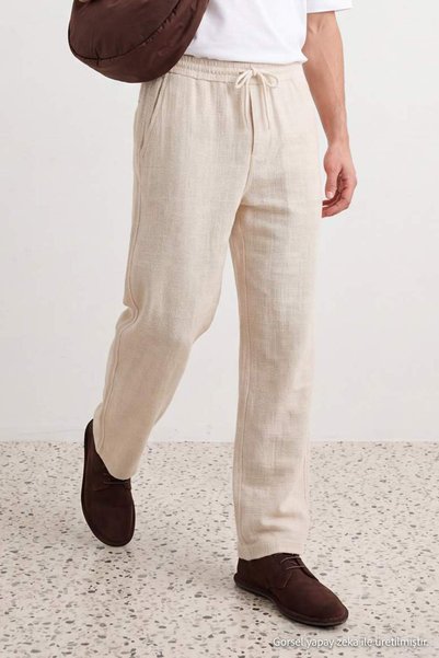 Trendyol Kollektion Beigefarbene, saisonale Baggy-Herrenhose aus 100 % Baumwo...