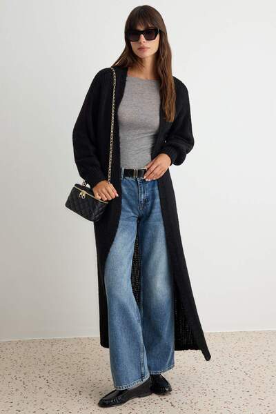 Trendyol Collection Black Soft Textured Long Knitwear Cardigan Twoaw27Hi00153