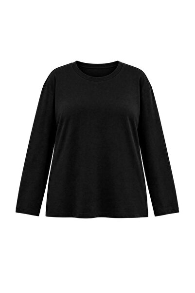 Trendyol Curve Black 100% Thick Cotton Basic Crew Neck Oversize/Wide Fit Knit...