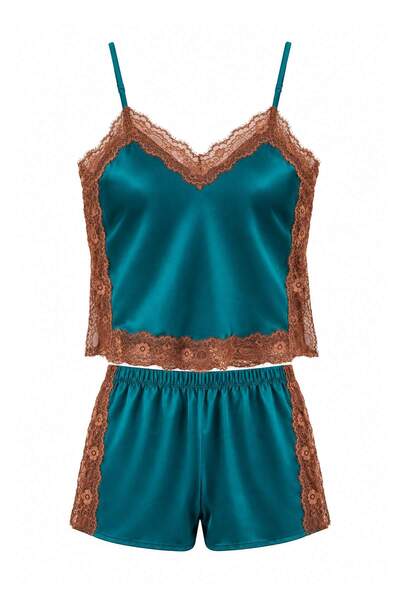 Trendyol Collection Petrol Plain Satin Woven Pajama Set Thmaw27Pt00250