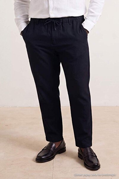Trendyol Collection Big Size Navy Blue Regular Fit Waist Half Elasticized Fle...