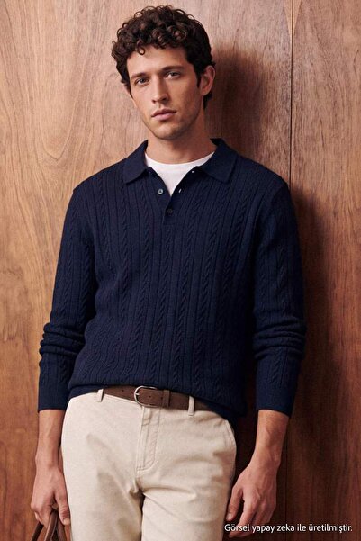 Trendyol Collection Navy Blue Regular/Normal Cut Polo Collar Hair Knitwear Sw...