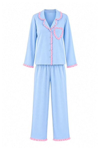 Trendyol Collection Blue Plain Shally Woven Pajama Set Thmaw27Pt00117