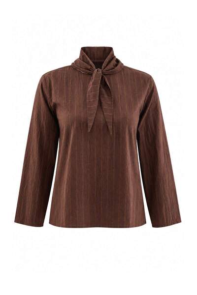 Trendyol Curve Brown Scarf Collar Low Sleeve Oversize Woven Plus Size Blouse ...