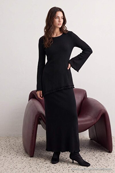 Trendyol Modest Black Regular Plain Knitwear Hijab Bottom - Top Set Tctaw27Us...