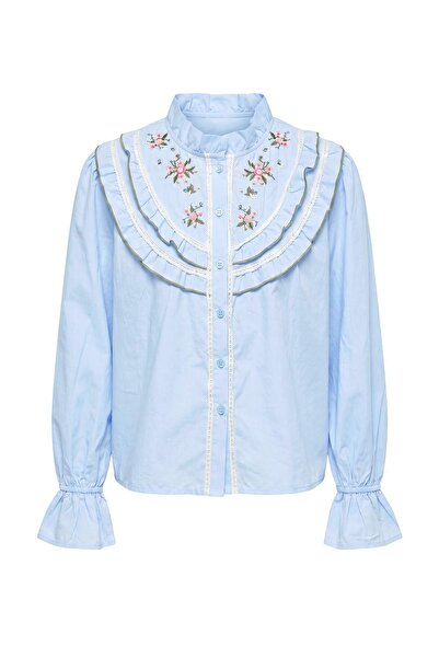 Trendyol Collection قميص بتفاصيل تطريز باللون الأزرق TWOAW27GO00132