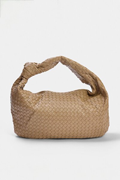 TRENDYOL SHOES Mink Soft Textured Knitted Large Size Women's Shoulder Bag Tak...