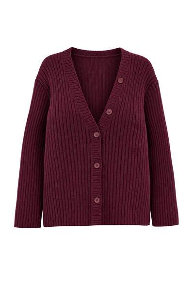 Trendyol Curve More Sustainable Burgundy V-Neck Plain Knitwear Plus Size Card...