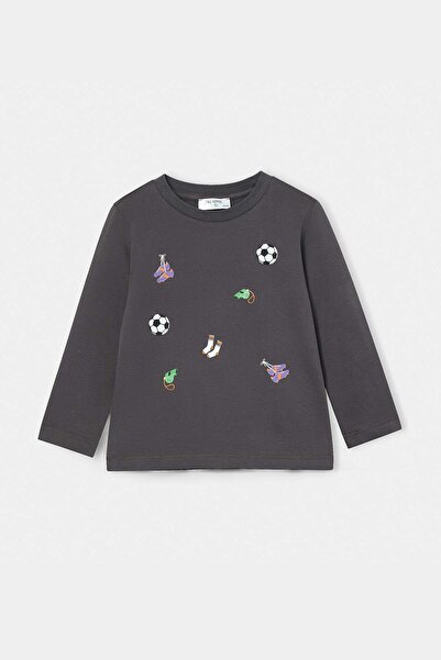 TRENDYOLKIDS Anthracite Printed Knitted T-Shirt Tkdaw27Ts00021
