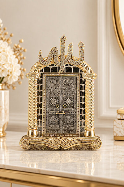 Güncel Vitrin Zirkon Taşlı Gold Kabe Kapısı Dekoratif Biblo 24 cm