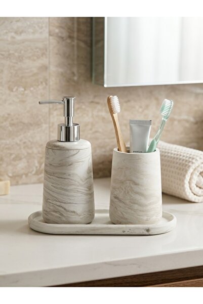 ALPİ HOME oval tepsili 3'lü silindir banyo seti