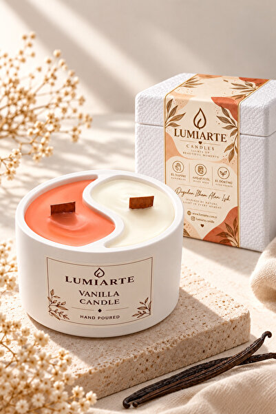 Lumiarte Vanilya Kokulu Dekoratif Mum | Çift Ahşap Fitilli | İki Renk Tasarım