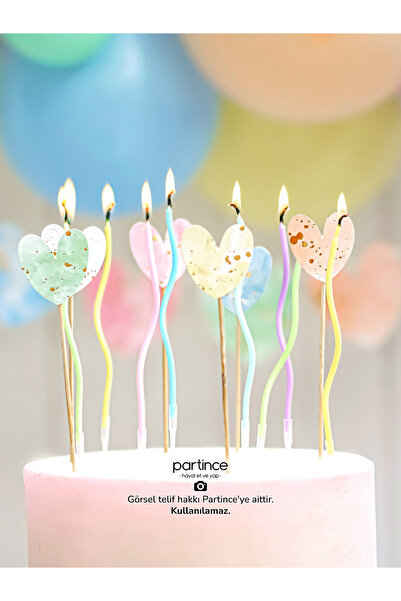 partince 3 Parça Set Makaron Renklerde Kalp Pasta Süsü Banner Cake Topper Ve ...