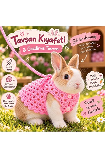 Sevimli Şeker Düğmeli Tavşan Göğüs Kayışı (Pembe)(Bel 18cm Uzunluk 14cm)