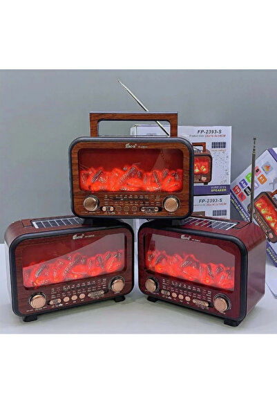 FP-2393S Solar Güneş Panelli Şömineli - Bluetooth - USB - Şarjlı Nostaljik Radyo