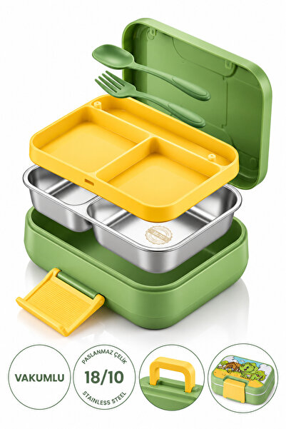 Sowo Home Happi Nutrition Container 1 Liter Stainless Steel 2 Compartment Lea...