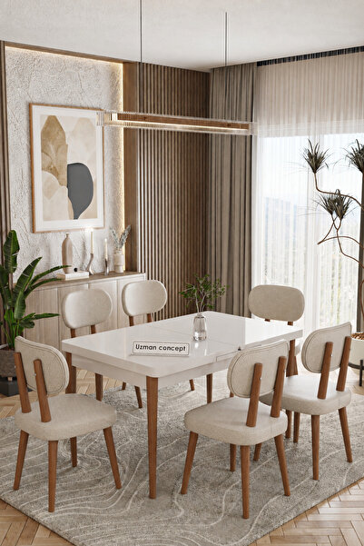 UZMHOME Sunset 80 x 130 Açılabilir 6 Sandalyeli Masa Takımı