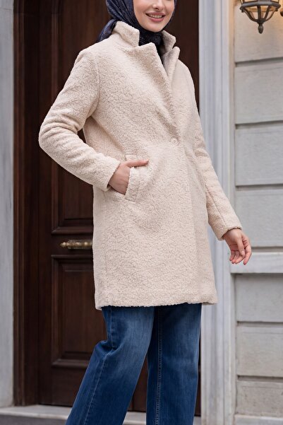 Modamorfo 9082 Oversize Kaşe Kaban - Ekru