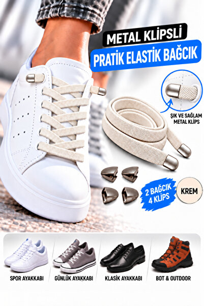 AiryFooT Metal Klipsli Pratik Elastik Ayakkabı Bağcığı 100 Cm ( 1 Çift )