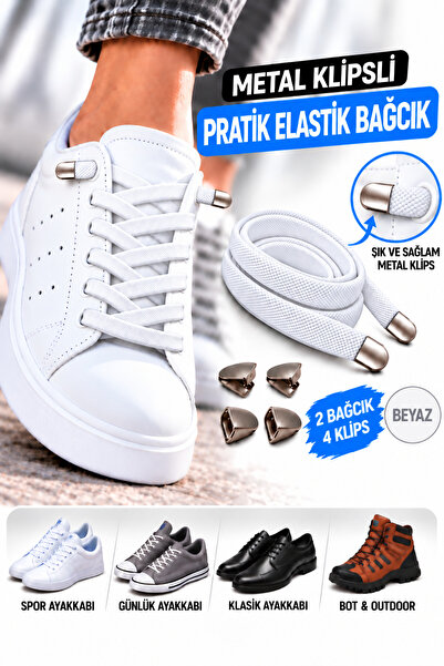 AiryFooT Metal Klipsli Pratik Elastik Ayakkabı Bağcığı 100 Cm ( 1 Çift )