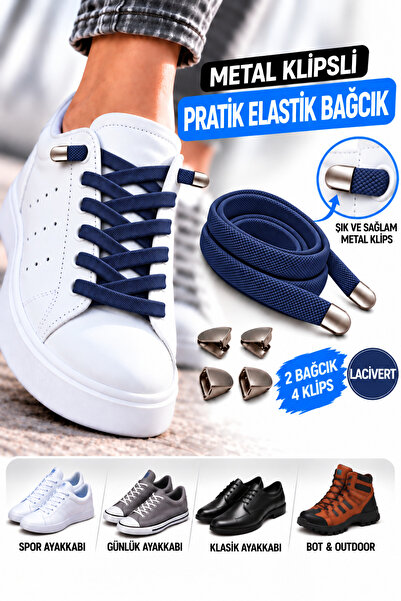 AiryFooT Metal Klipsli Pratik Elastik Ayakkabı Bağcığı 100 Cm ( 1 Çift )