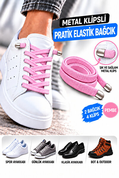AiryFooT Metal Klipsli Pratik Elastik Ayakkabı Bağcığı 100 Cm ( 1 Çift )