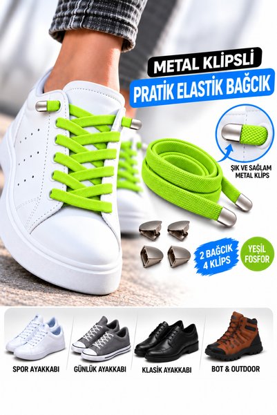 AiryFooT Metal Klipsli Pratik Elastik Ayakkabı Bağcığı 100 Cm ( 1 Çift )