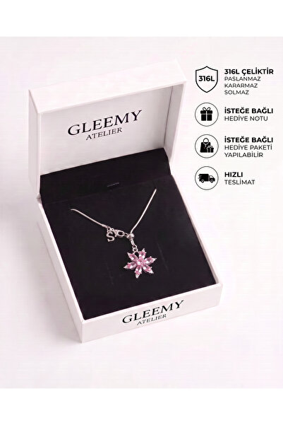 Gleemy accesories Kişiye Özel Harfli Pembe Zirkon Taşlı Çiçek Kolye – Asansör...