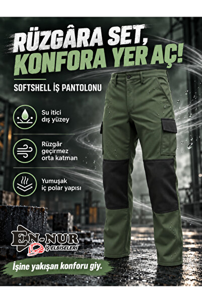 EN-NUR Su Rüzgar Geçirmez Outdoor Kışlık Içi Polarlı Softshell Pantolon