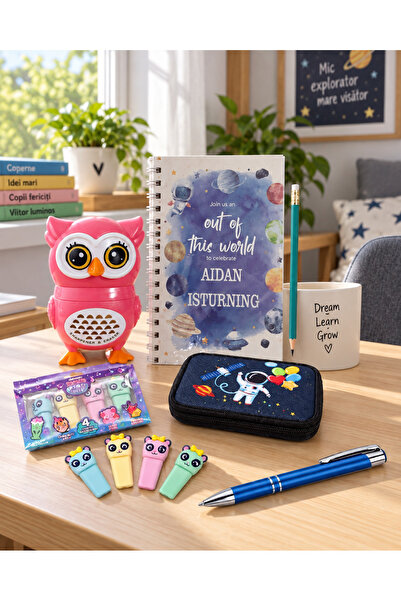 MACARON Set Școlar Complet Premium „Space Adventure”-penar,caiet,pix,creion,a...