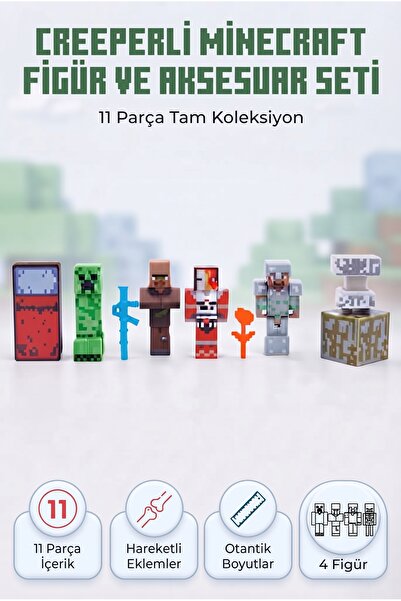 Tıfıl Toys Creeper Minecraft 4 Karakter 7 Aksesuar 11 Parça Çocuk Figür Oyun Set