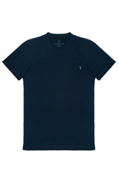 COMBİNE MİCHAİL Men's Navy Blue 100% Cotton Slim Fit Crew Neck Short Sleeve T...