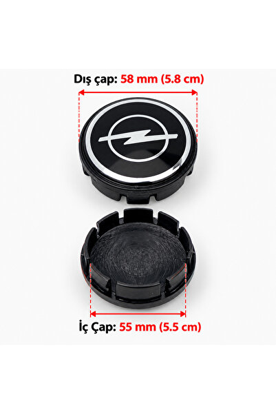 MOZOKO Opel Logolu 56 mm Siyah Geçmeli Jant Göbeği Kapak Seti, 4 Adet Krom Gö...