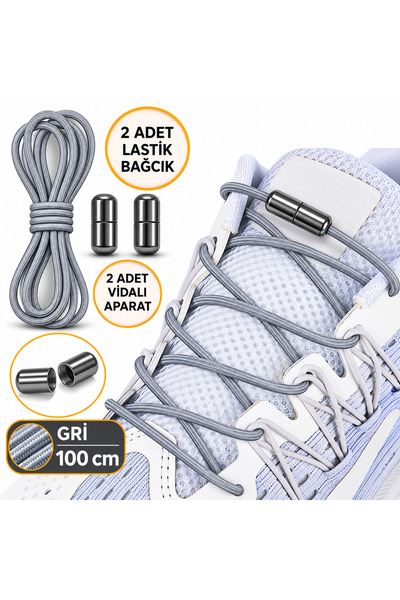 AiryFooT 100 Cm Vidalı Elastik Akıllı Esnek Yuvarlak Ayakkabı Bağcık 1 Çift (...
