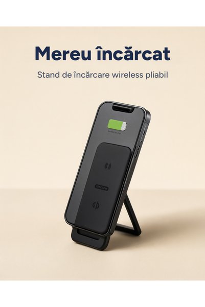 OEM Stand de încărcare wireless rapid, pliabil, compatibil Qi, Negru
